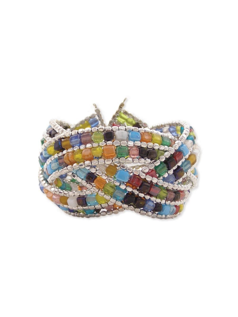 Braided Mosaic Bead Cuff Bracelet Adjustable